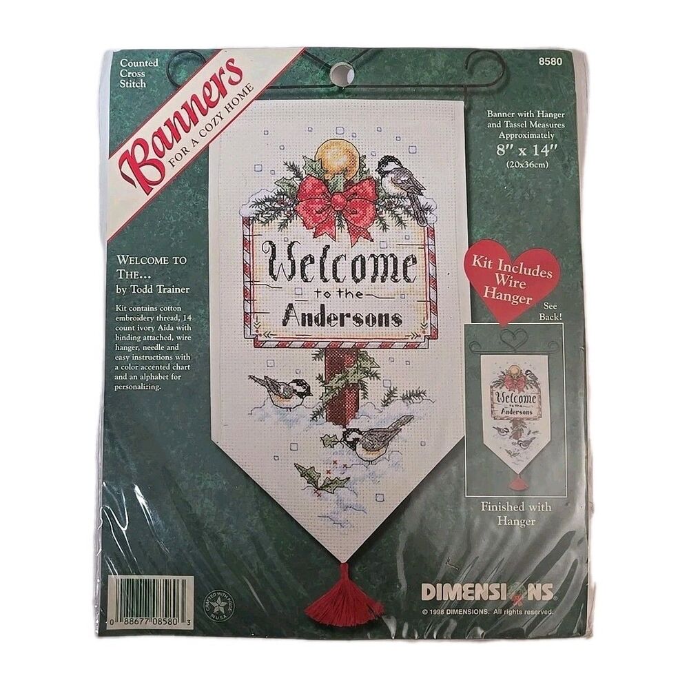 Dimensions Welcome Banner X Stitch Kit Winter Christmas w Wire Hanger 1998